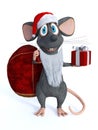 Smiling cartoon mouse dressed as Santa.