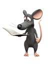 Smiling cartoon mouse reading a book. Royalty Free Stock Photo