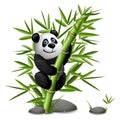 Smiling cartoon panda hanging on bamboo. Vector clip art illustration Royalty Free Stock Photo