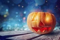 Smiling carved pumpkin of halloween with glowing eyes Royalty Free Stock Photo