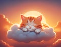 Smiling cat on cloud in warm sunset