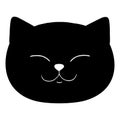Smiling cat face hand drawn icon isolated on white background. Black cat on white. Vector art Royalty Free Stock Photo