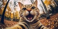 Smiling cat take selfie, concept of Feline expression, created with Generative AI technology Royalty Free Stock Photo