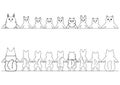 Smiling cats border set, front and back,line art Royalty Free Stock Photo