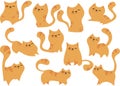 Smiling cats in different poses, orange color with a small amount of round spots on the body