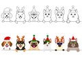 Smiling cats and dogs with Christmas costumes border set