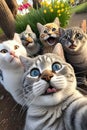 smiling cats taking selfie in the garden