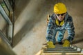 Contractor on a Ladder Royalty Free Stock Photo