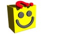 Smiling Character with question mark Concept. 3D Smiley cube Box.