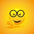 Smiling Cheering Amused Shiny Happy Satisfied Young Male Emoji Wearing Glasses Showing Thumbs Up and Enjoyment - Simple Emoticon