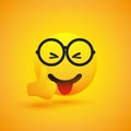 Smiling Cheering Amused Shiny Happy Young Male Emoji with Stuck Out Tongue and Glasses Showing Thumbs Up Royalty Free Stock Photo