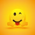 Smiling, Cheering, Winking Emoji with Stuck Out Tongue Showing Double Thumbs Up on Yellow Background - Vector Design Royalty Free Stock Photo