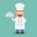 Smiling Chef, Cook or Kitchener. Cartoon character. Flat icon.