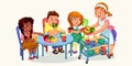 Happy children having dinner Royalty Free Stock Photo