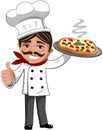 Smiling Chef serving italian pizza