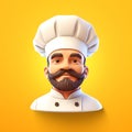 Smiling Chef With White Hat on Orange Background. Generative AI