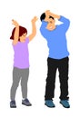 Smiling child, boy and girl applauding vector illustration isolated on white background. Hands in the air. Little kids applause. Royalty Free Stock Photo