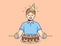 Smiling child celebrate birthday with cake Royalty Free Stock Photo