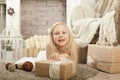 Smiling child girl with gift Royalty Free Stock Photo