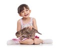 Smiling child girl holding kitten isolated Royalty Free Stock Photo