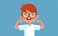 Happy Super Strong Little Boy Vector Cartoon Character