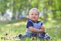 Smiling child seting outdoors in summer park Royalty Free Stock Photo