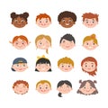 Smiling children faces with different hair and skin color. Vector. Isolatead