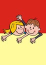 Smiling children, girl and boy, coceptual banner, eps. Royalty Free Stock Photo