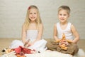 Smiling children playing with stuffed animals Royalty Free Stock Photo