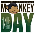 Smiling Chimp Face Celebrating Monkey Day with Forest in Text, Vector Illustration