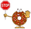 Smiling Chocolate Donut Cartoon Character With Sprinkles Holding A Stop Sign Royalty Free Stock Photo