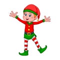 Smiling Christmas elf. Cartoon little gnome in costume and cap isolated on white background. Cute character Santa Claus helper elf Royalty Free Stock Photo