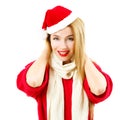 Smiling Christmas Girl in Red Winter Clothes on White Royalty Free Stock Photo