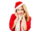 Smiling Christmas Woman in Red Winter Clothes Royalty Free Stock Photo