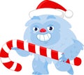 Smiling Christmas Yeti Bigfoot Cartoon Character Holding Big Candy Cane