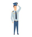 Smiling civilian aircraft pilot, aircrew captain, aviator or airman dressed in uniform. Cheerful male cartoon character Royalty Free Stock Photo