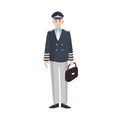 Smiling civilian aircraft pilot, aircrew captain, aviator or airman dressed in uniform. Cheerful male cartoon character Royalty Free Stock Photo