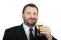 Smiling clerk with glass of lager