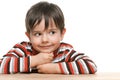 Smiling clever little boy at the desk