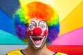 Smiling clown on a colorful background Royalty Free Stock Photo