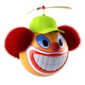 Smiling clown face emoticon sphere with funny baseball cap