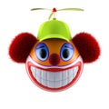 Smiling clown face emoticon sphere with funny baseball cap