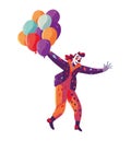 Smiling clown holding multi colored balloons in celebration Royalty Free Stock Photo