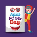 Smiling clown waving hand with april fools day Royalty Free Stock Photo