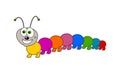 Smiling colorful caterpillar walking with these little paws on a white background - vector