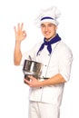 Smiling cook chef with kitchenware