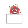 Smiling coronaviridae cartoon design style has a board