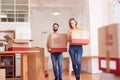 Smiling Couple Carrying Boxes Into New Home On Moving Day Royalty Free Stock Photo