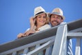 smiling couple having fun over sky background Royalty Free Stock Photo