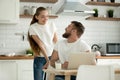 Smiling couple looking at each other before having breakfast tog Royalty Free Stock Photo